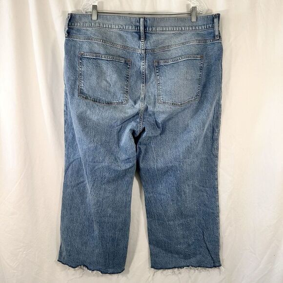 J. Crew Jeans Women's 35 Light Wash Denim Wide Leg Cropped Raw Hem Cotton Blend - Picture 7 of 10